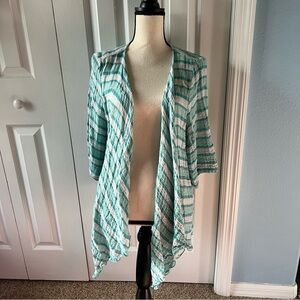 Marila Made in Italy Striped Open-Front Asymmetrical Linen Cardigan Size Large